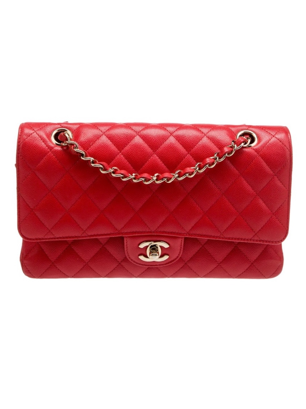 CHANEL Classic Medium Double Flap Should Bag Gold Hardware Red Orange